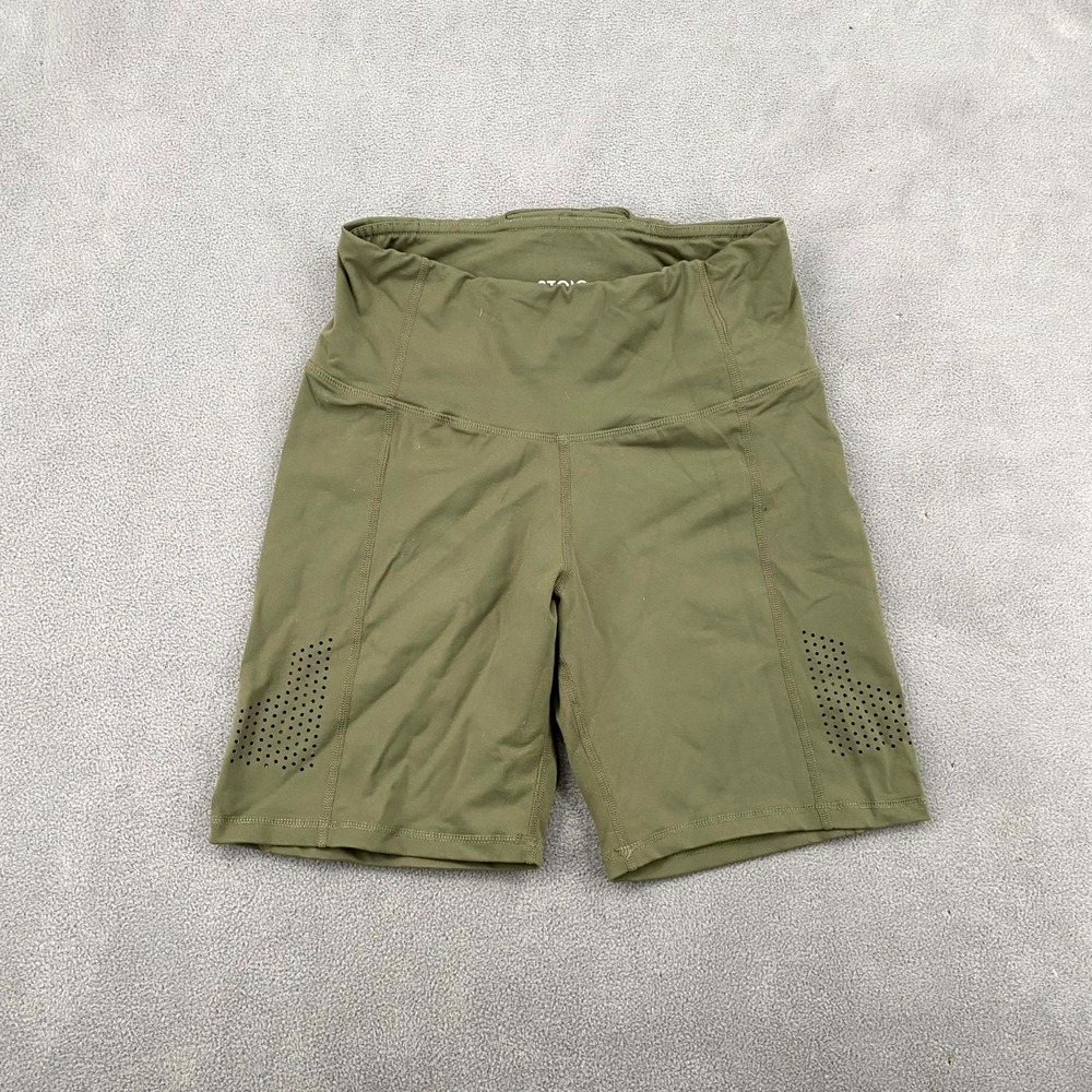 Stoic Bike Shorts Women Medium Olive Green Stretch Mid Rise High Waisted Cycling